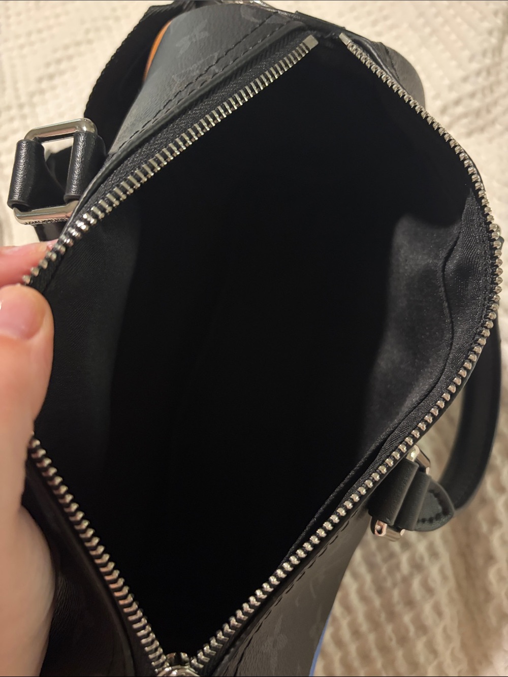 LV Black Monogram small speedy with Blue and Orange Stripes - Picture 4 of 7
